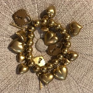 Vintage-Style Gold Heart Lock & Key Charm Bracelet